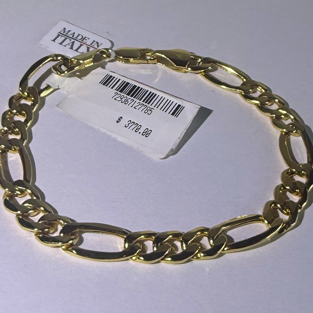 saks fifth avenue 14K Gold Mens Bracelet Figaro Made In Italy NWT $3770